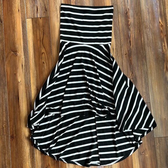 Poof - Black & White Striped Strapless Halter Hi-Low Dress  Size L - Picture 1 of 8